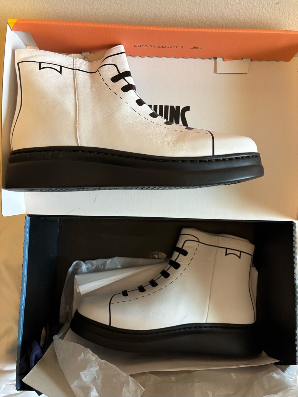 Camper White Ankle Boots with Trompe L’Oeil Graphic Print Brand New - Picture 7 of 15